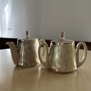 Vintage HOKA Art Deco Sugar & Creamer Ceramic w/ Silver Plated Lids Germany